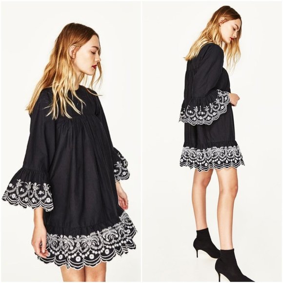 zara dress with contrasting embroidery